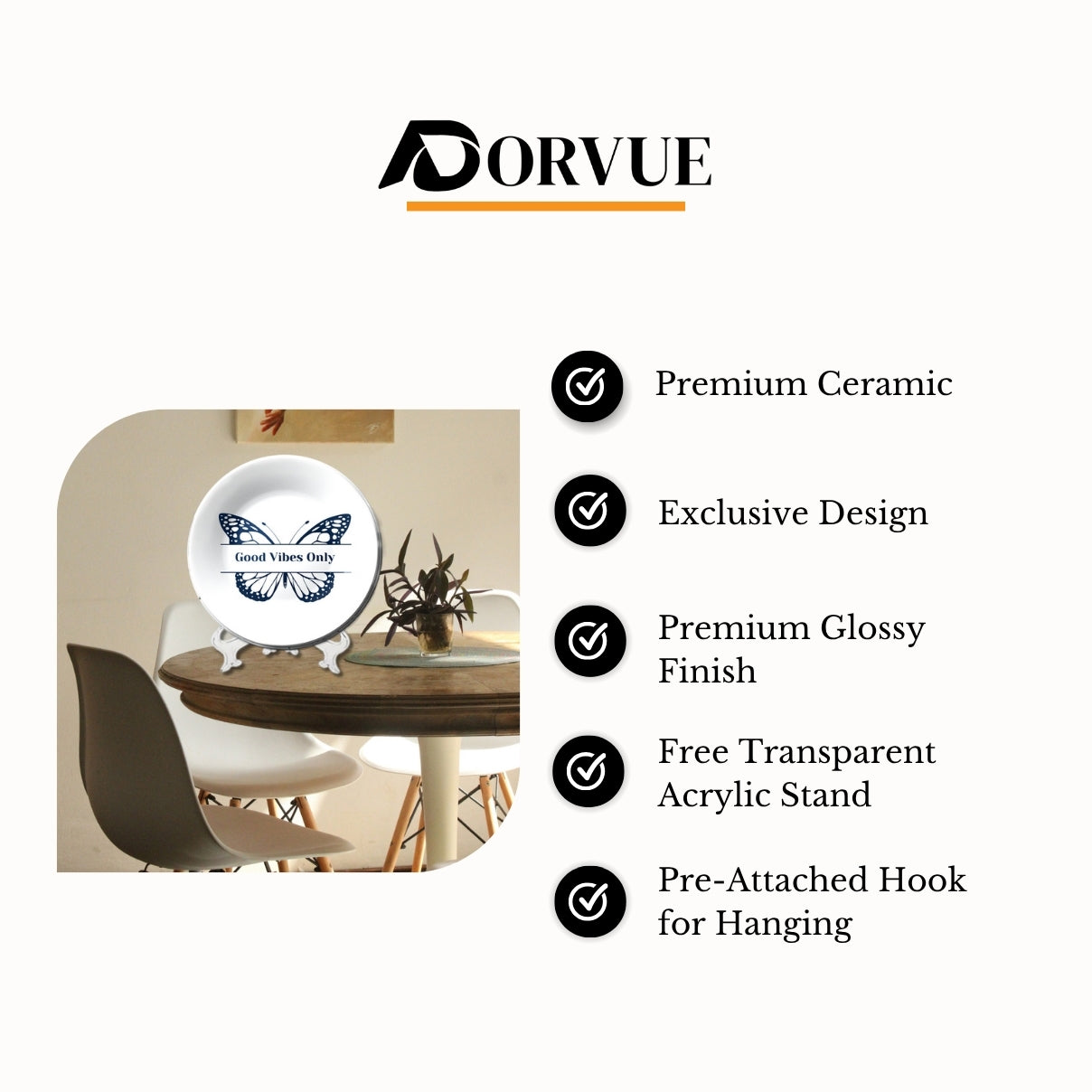 Good Vibes Only Butterfly Decorative Wall Plate Wall Hanging For Home Décor