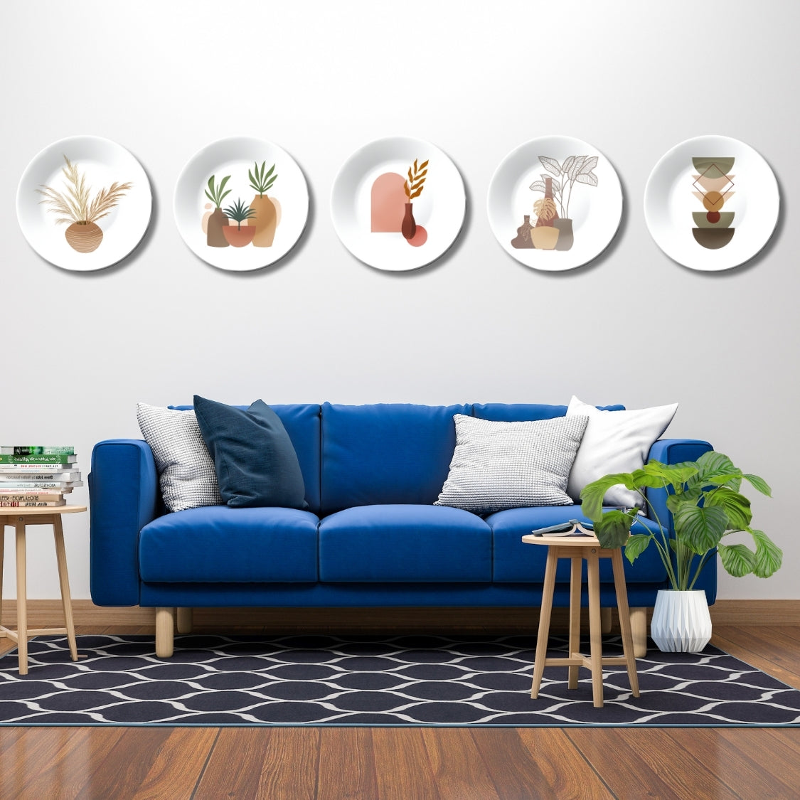 Set of 5 Earthen Aesthetic Boho Decorative Ceramic Wall Plates Home Décor