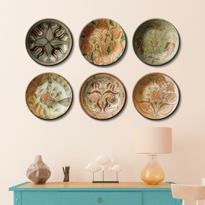 Set of 6 German Dish Art Ceramic Decorative Wall Plates Décor