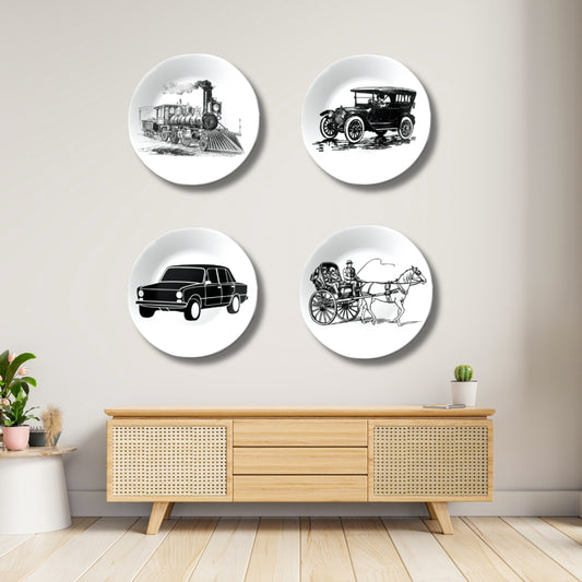 Set of 4 Evolution of Transportation Vintage Wall Décor Ceramic Wall Plates