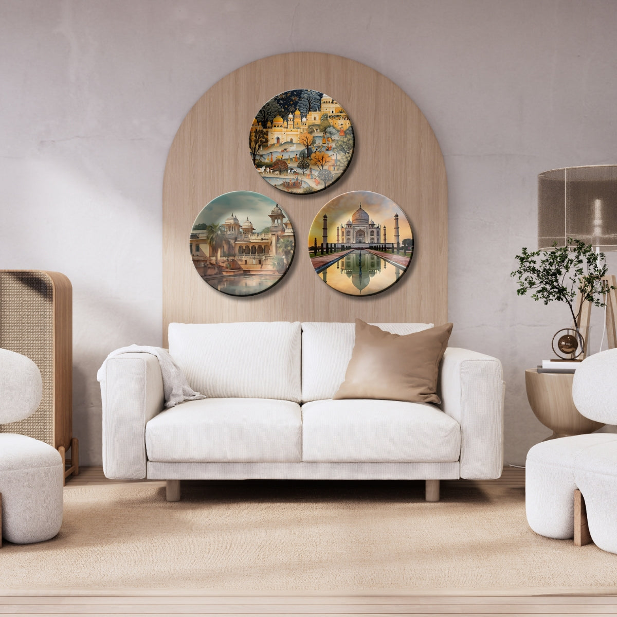 Set of 3 Ancient Indian Structure Wall Plates Décor