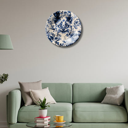 Porcelain Flora Hidden Kitty Ceramic Wall Plate Home Décor