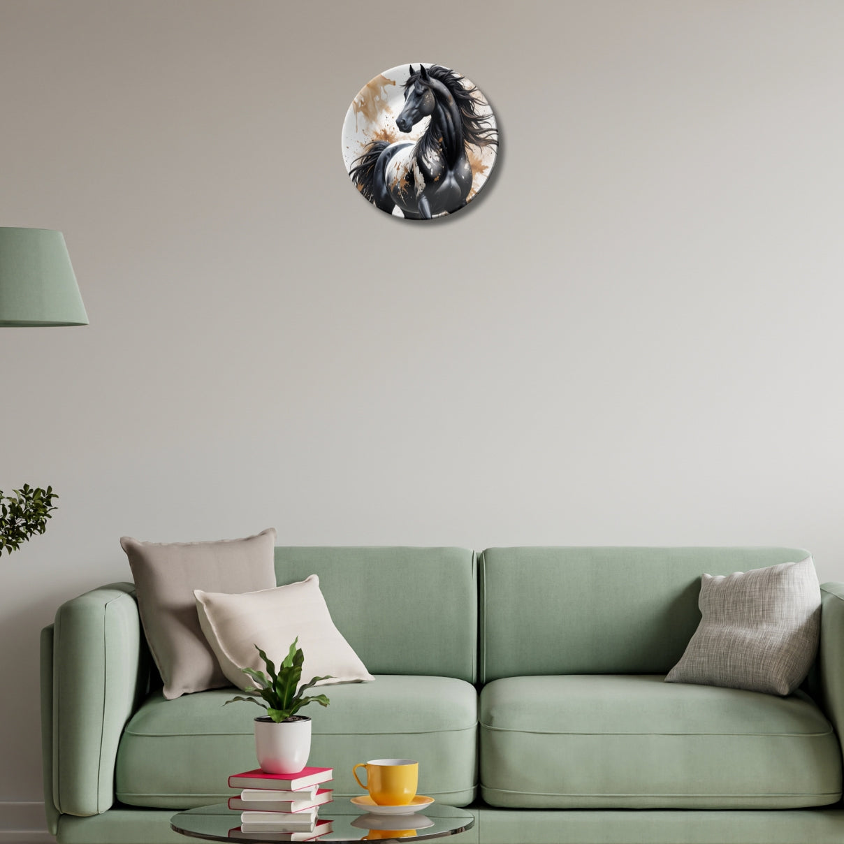 Royal Black Horse Ceramic Decorative Wall Plate For Home Décor