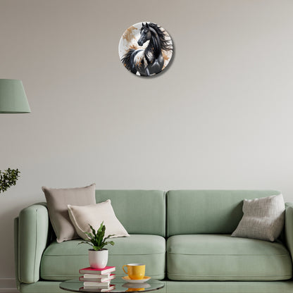 Royal Black Horse Ceramic Decorative Wall Plate For Home Décor