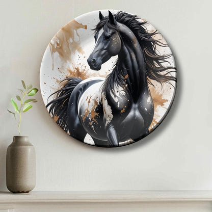 Royal Black Horse Ceramic Decorative Wall Plate For Home Décor