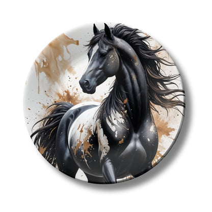 Royal Black Horse Ceramic Decorative Wall Plate For Home Décor