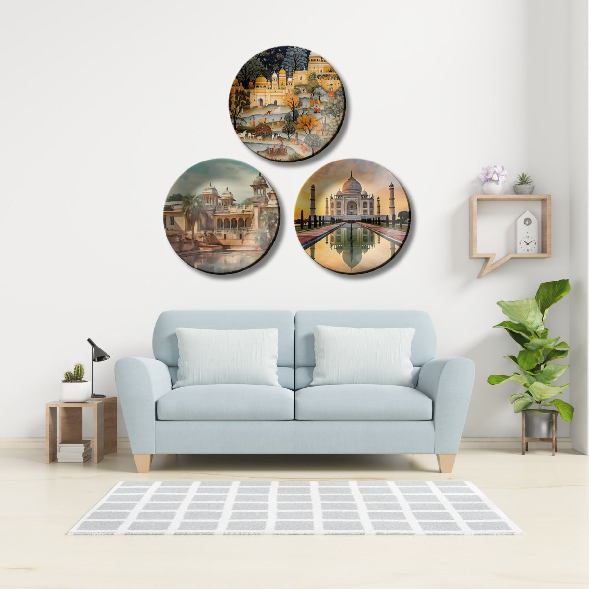 Set of 3 Ancient Indian Structure Wall Plates Décor