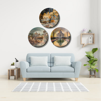 Set of 3 Ancient Indian Structure Wall Plates Décor