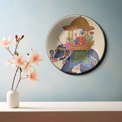 Caravan of King Royal Elephant and King Ceramic Wall Plate Home Décor