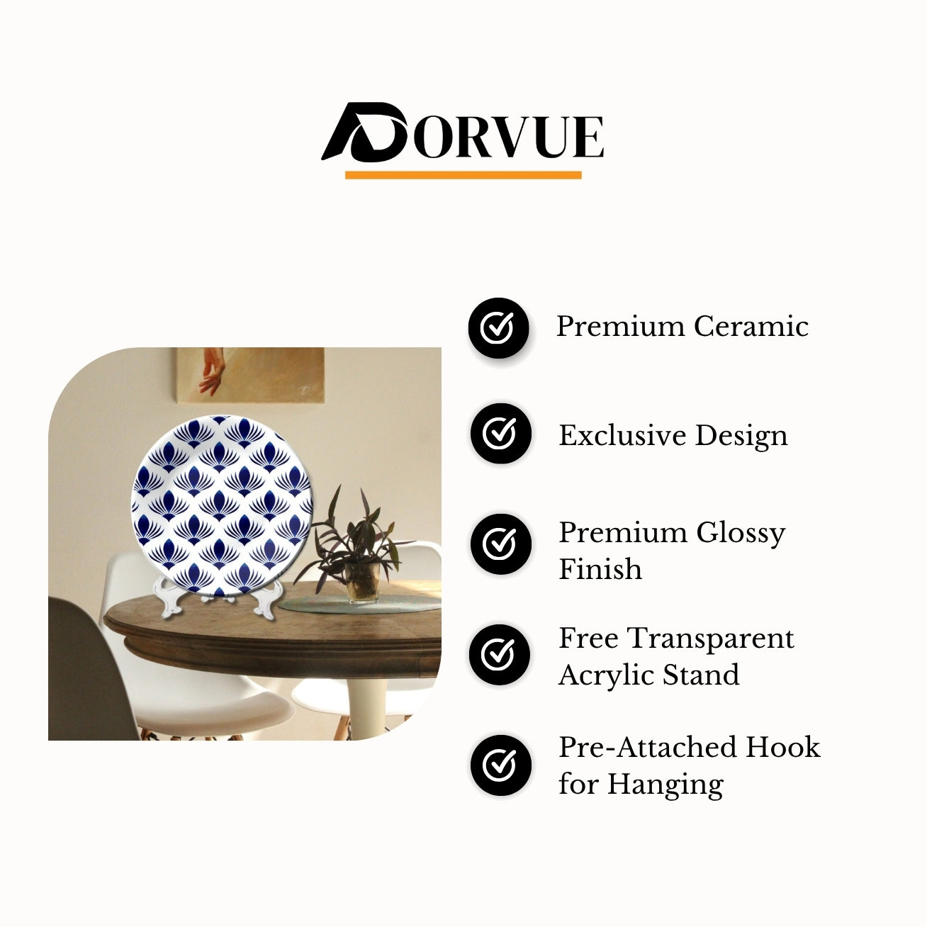 Royal Porcelain Sapphire Lotus Ceramic Wall Plate Home Décor