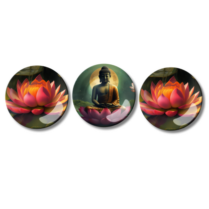 Set of 3 Meditating Buddha and Lotus Home Décor Wall Plates