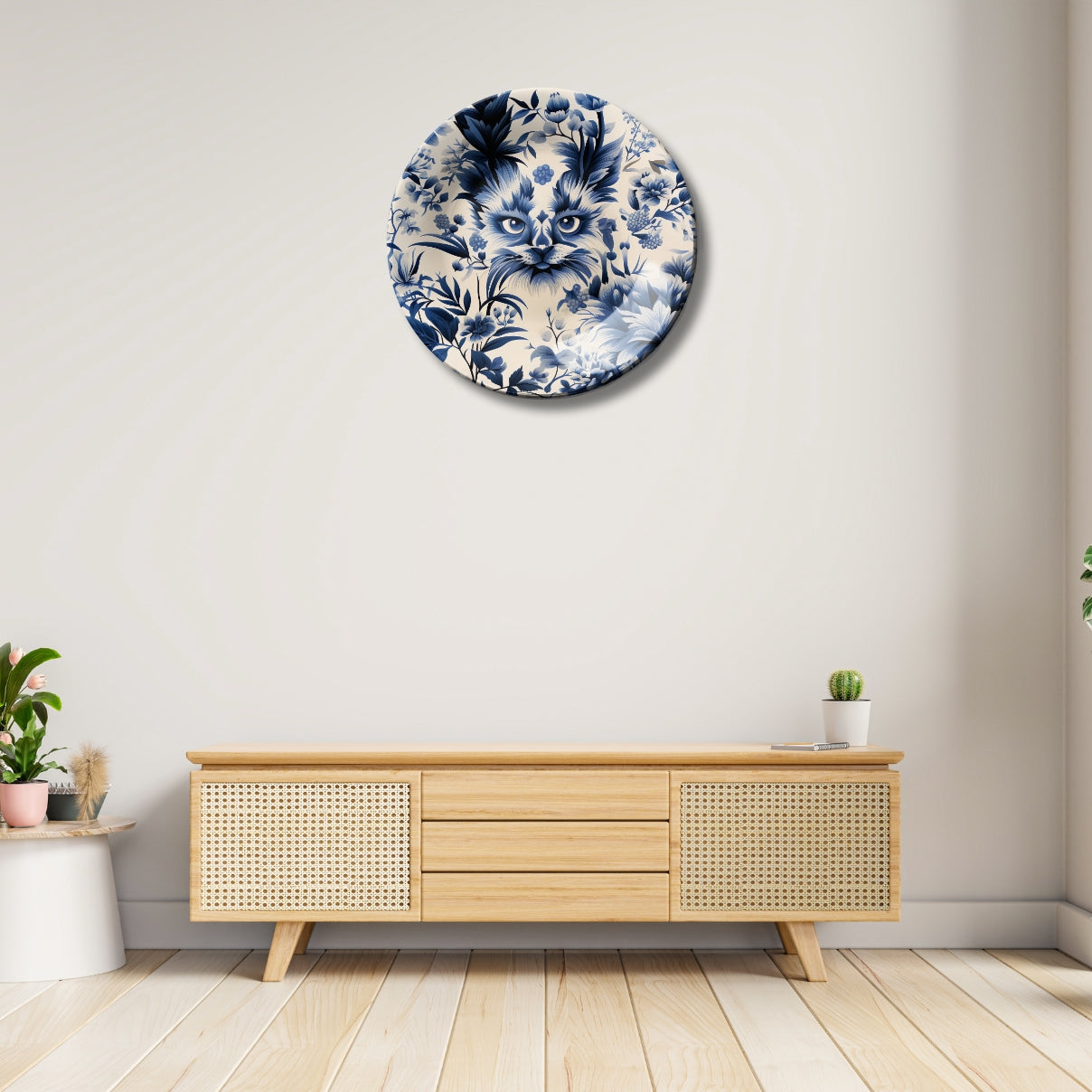 Porcelain Flora Hidden Kitty Ceramic Wall Plate Home Décor