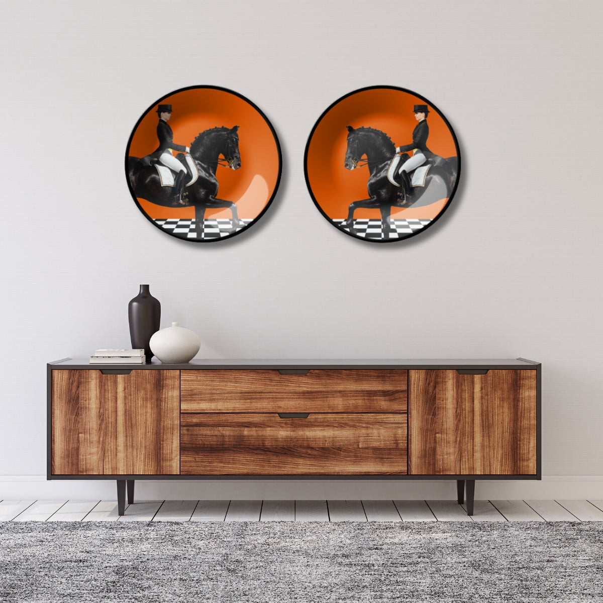 Set of 2 Man On The Black Horse Quiet Luxury Wall Plate Décor