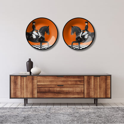 Set of 2 Man On The Black Horse Quiet Luxury Wall Plate Décor