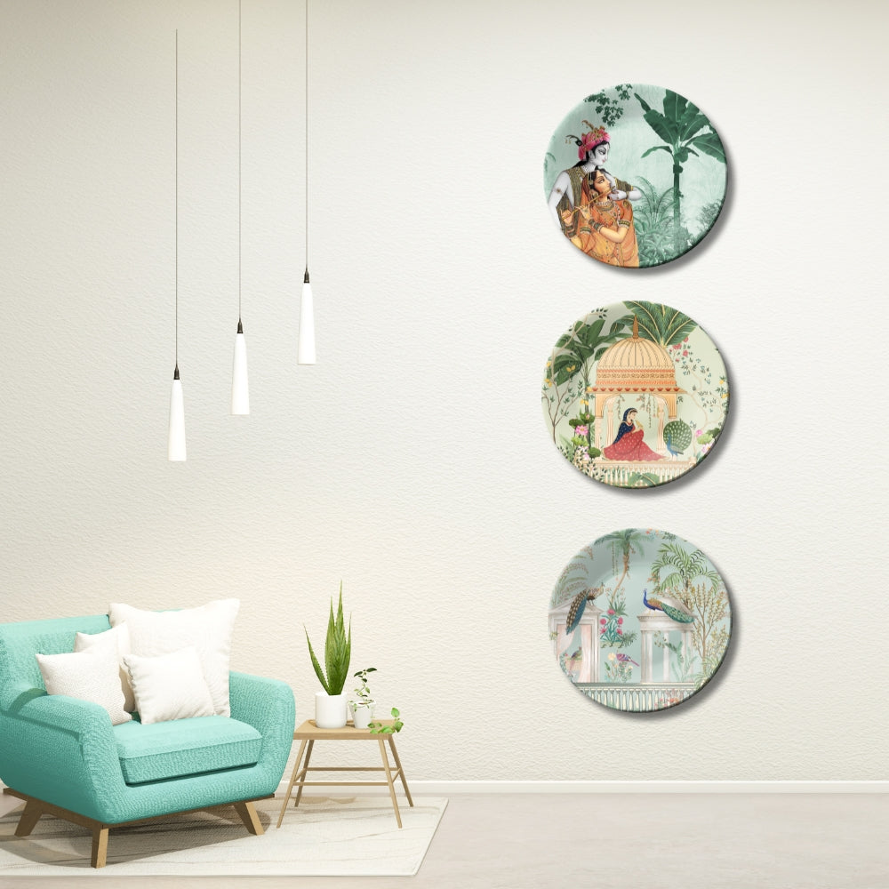 Set of 3 Divine Radha Krishna Art Painting Home Décor Wall Plates