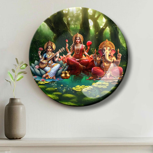 Maa Laxmi, Maa Saraswathi,  and Lord Ganesh Decorative Wall Plate