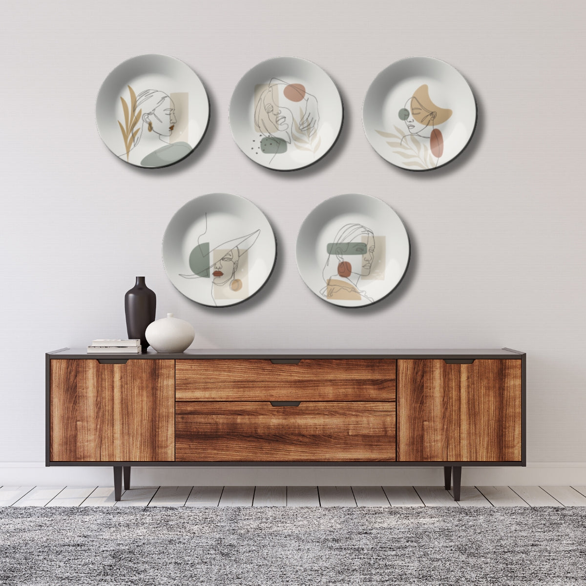 Set of 5 Boho Women Wall Plates Art Wall Décor