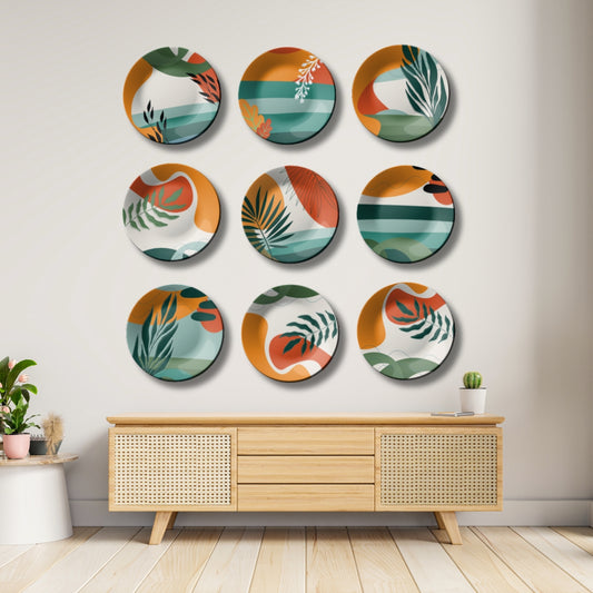 Set of 9 Colorful Boho Arts Wall Plates For Home Décor
