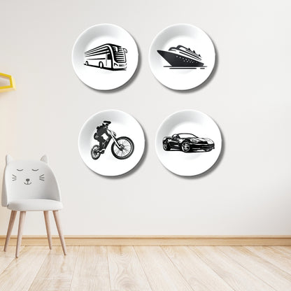 Set of 4 Modern Transportation Décor Wall Plates