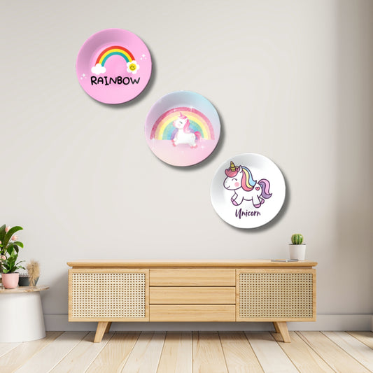 Set of 3 Rainbow and Unicorn Kids Room Décor Wall Plates