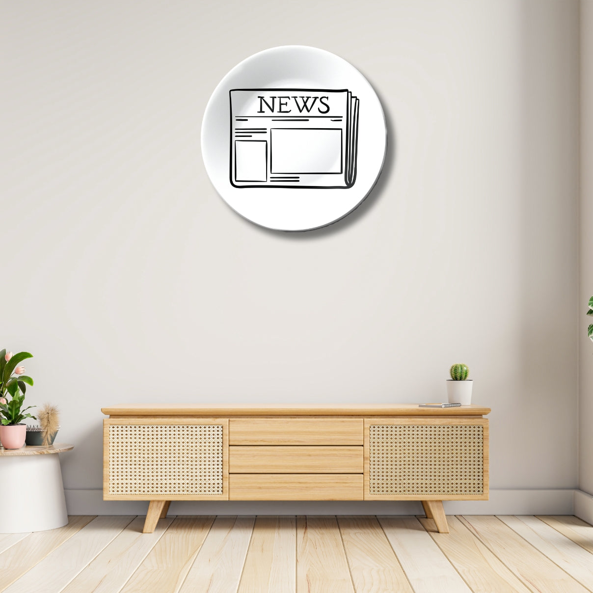 Timeless Print Newspaper Black and White Decorative Wall Plate