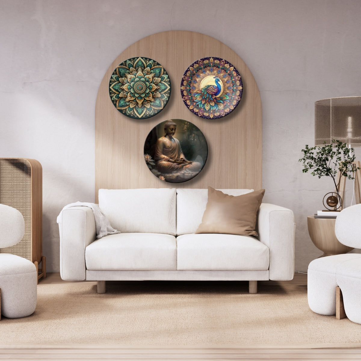 Set of 3 Peacock Whispers Buddha Home Décor Wall Plates