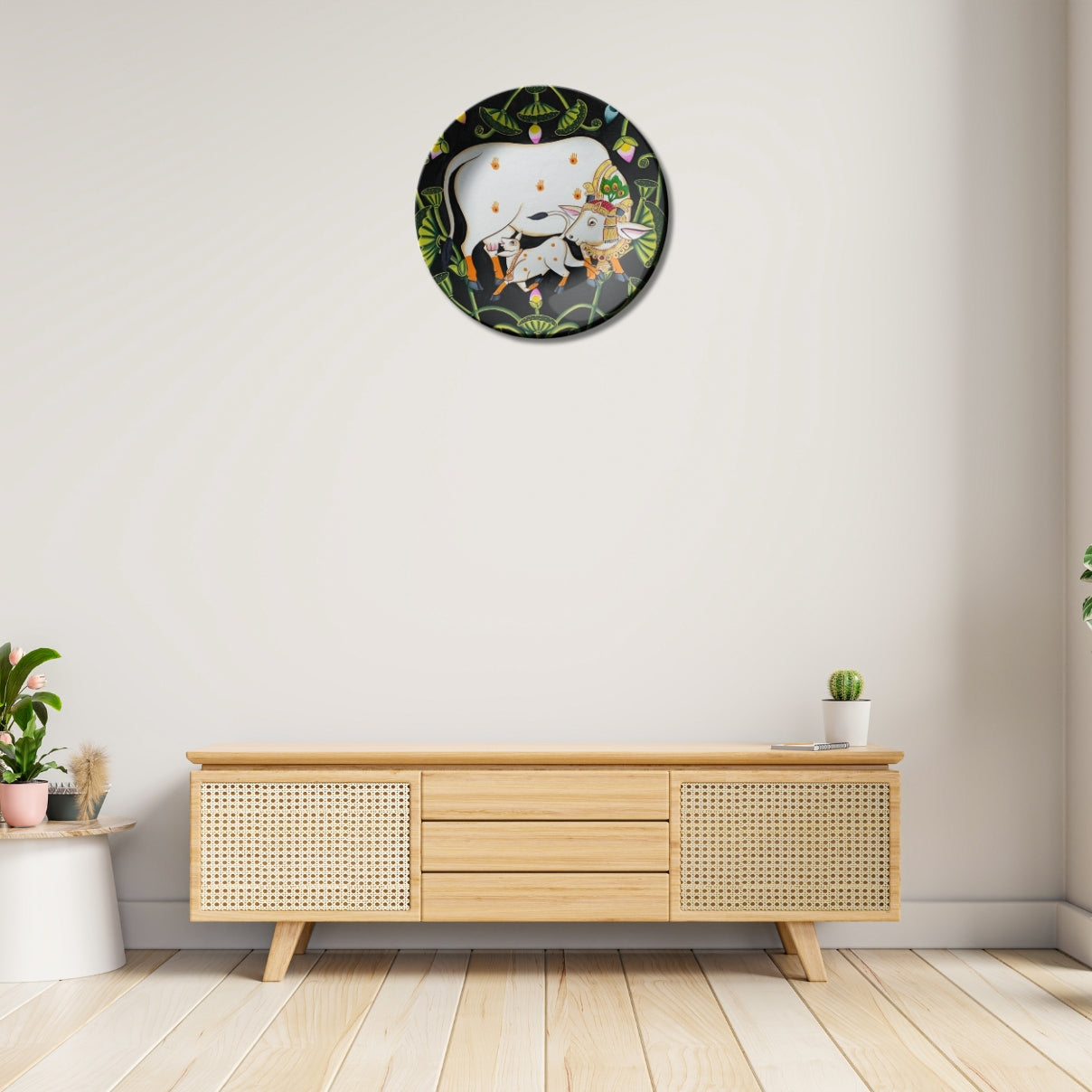 Cow and Calf Pichwai Wall Plate Vastu Home Décor