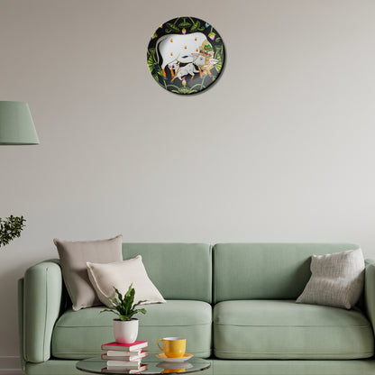 Cow and Calf Pichwai Wall Plate Vastu Home Décor