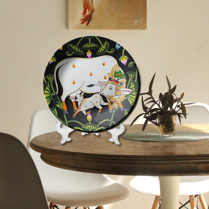 Cow and Calf Pichwai Wall Plate Vastu Home Décor