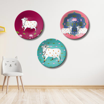 Set of 3 Pichwai Cows Sacred Grace Home Décor Wall Plates