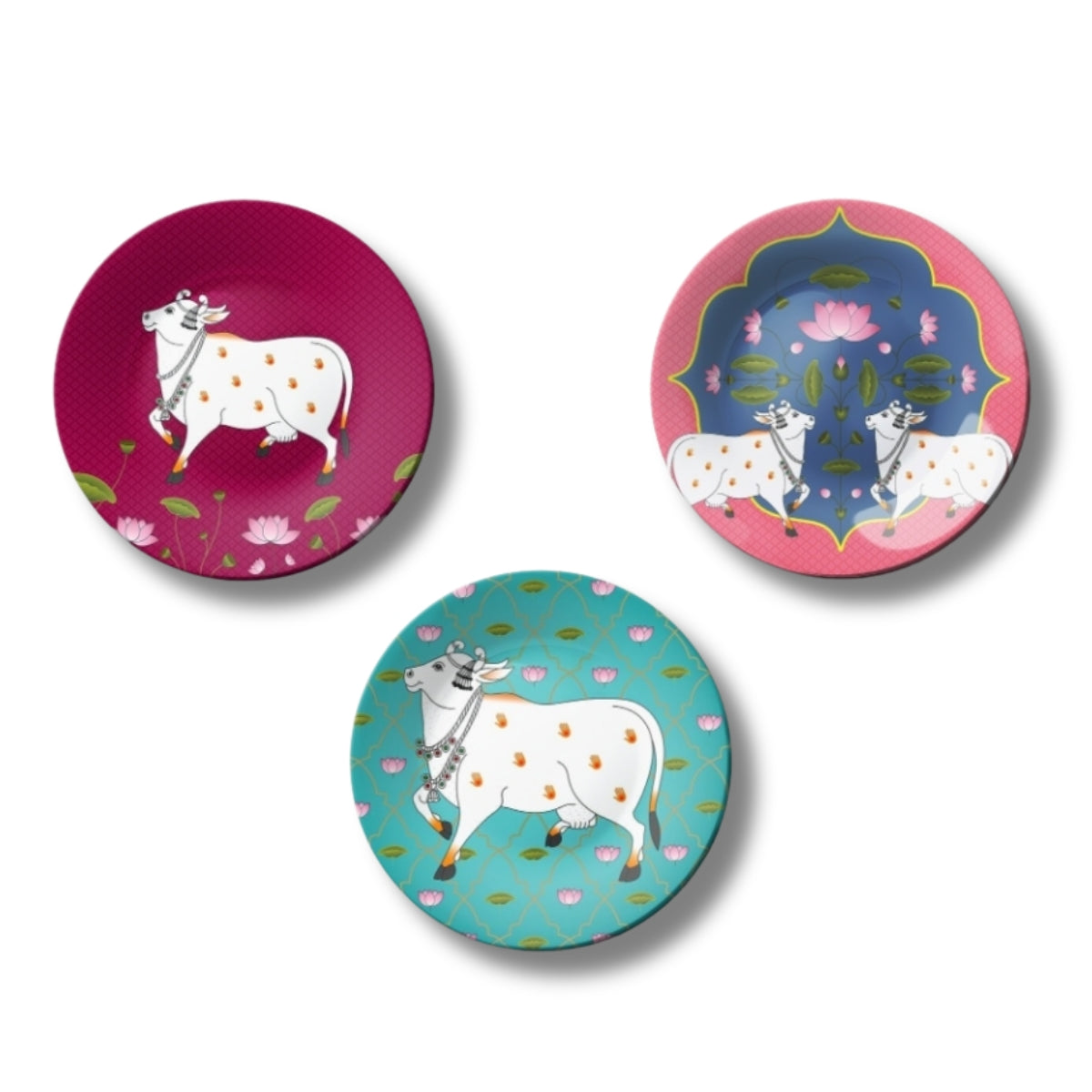 Set of 3 Pichwai Cows Sacred Grace Home Décor Wall Plates