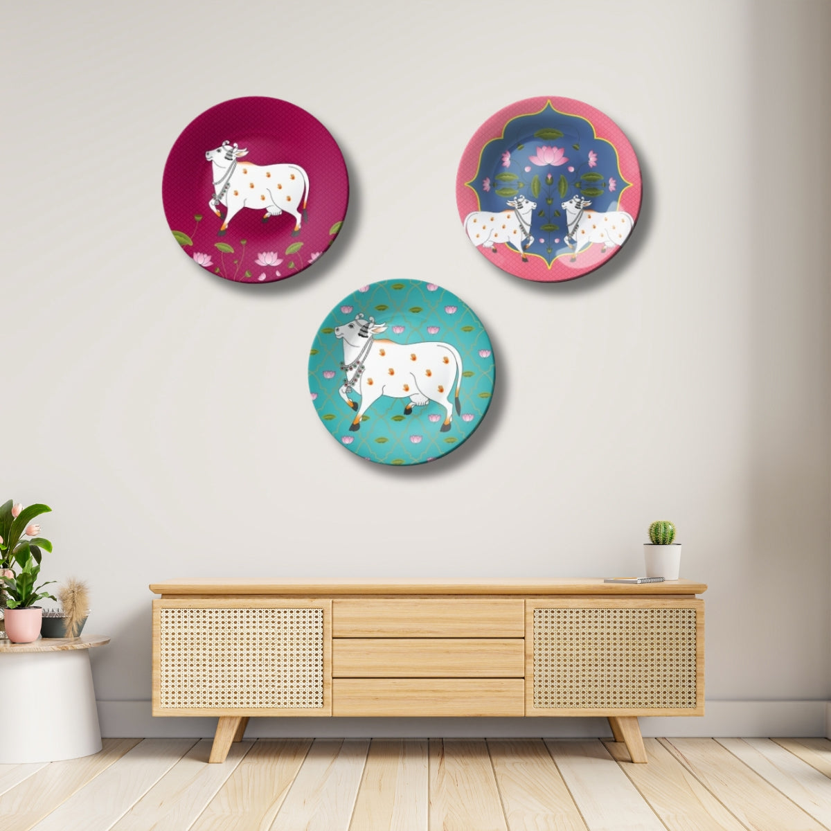 Set of 3 Pichwai Cows Sacred Grace Home Décor Wall Plates