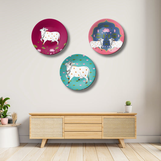 Set of 3 Pichwai Cows Sacred Grace Home Décor Wall Plates