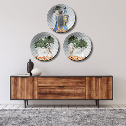 Set of 3 Cow and Shrinath Ji Pichwai Decorative Wall Plates