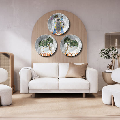 Set of 3 Cow and Shrinath Ji Pichwai Decorative Wall Plates