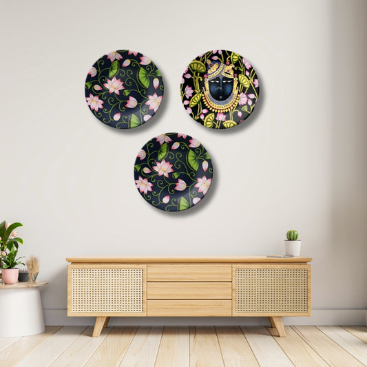 Set of 3 Timeless Heritage Pichwai Shrinath Ji Home Décor Wall Plates