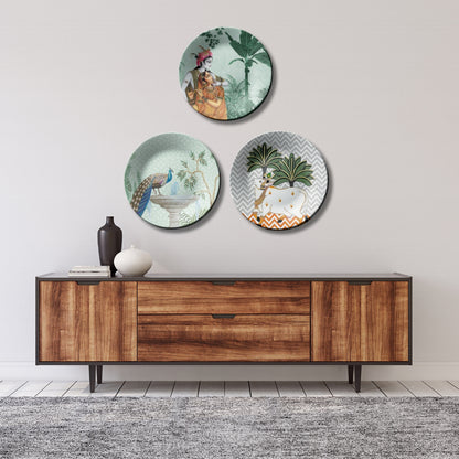 Set of 3 Radha Krishna Ceramic Decorative Wall Plates Décor