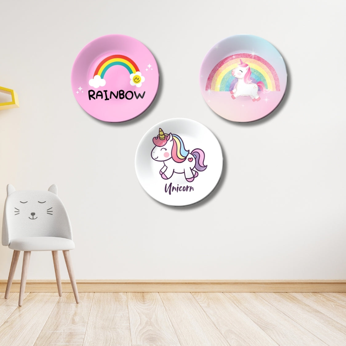 Set of 3 Rainbow and Unicorn Kids Room Décor Wall Plates
