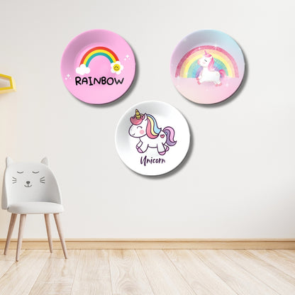 Set of 3 Rainbow and Unicorn Kids Room Décor Wall Plates