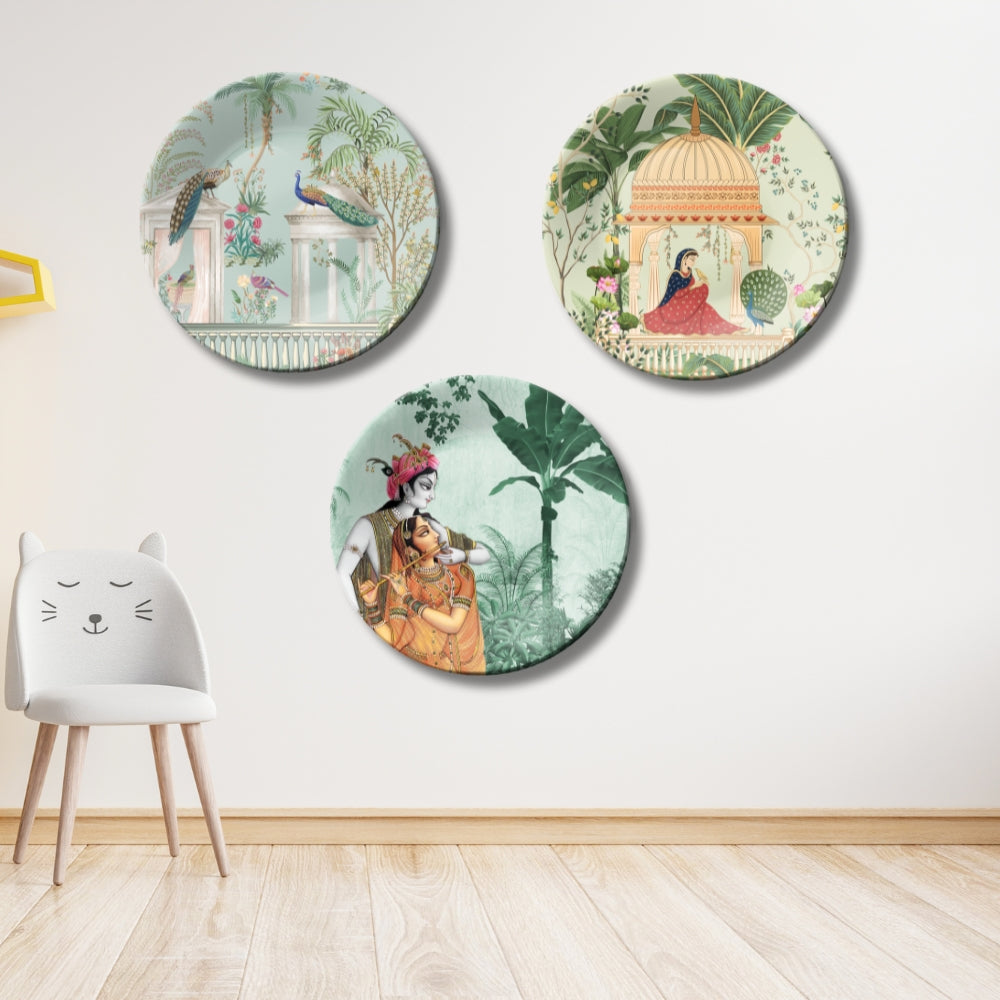 Set of 3 Divine Radha Krishna Art Painting Home Décor Wall Plates