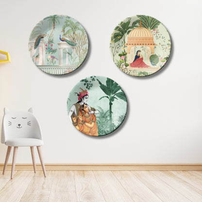 Set of 3 Divine Radha Krishna Art Painting Home Décor Wall Plates