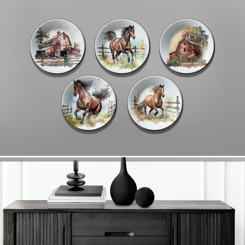 Set of 5 Farmhouse and Horses Wall Plates Art Wall Décor