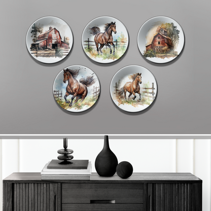 Set of 5 Farmhouse and Horses Wall Plates Art Wall Décor