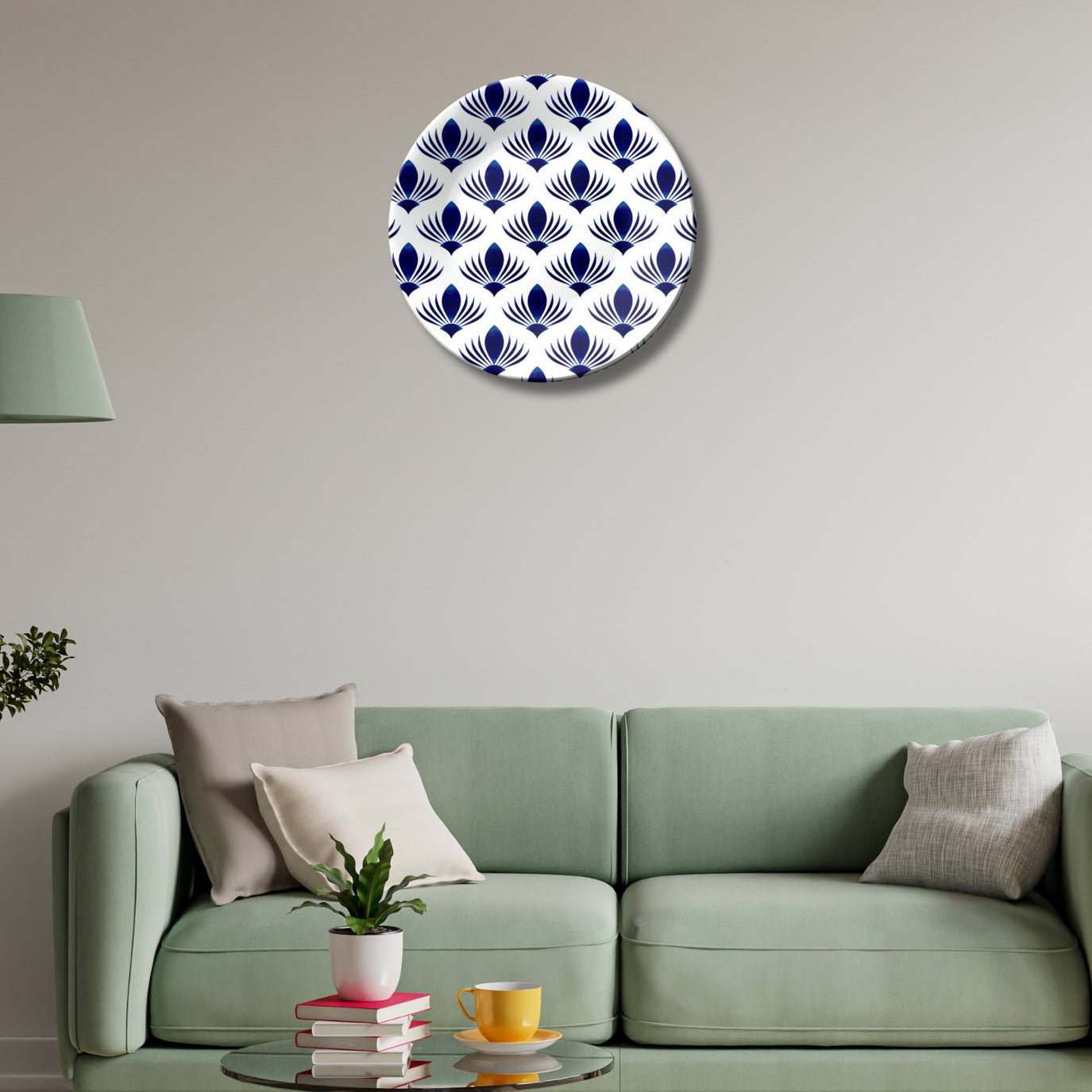 Royal Porcelain Sapphire Lotus Ceramic Wall Plate Home Décor