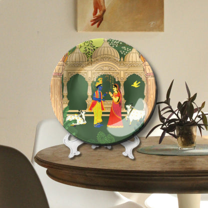 Set of 2 Radha Krishna Conversation & Wait Beautiful Story Home Décor Wall Plates