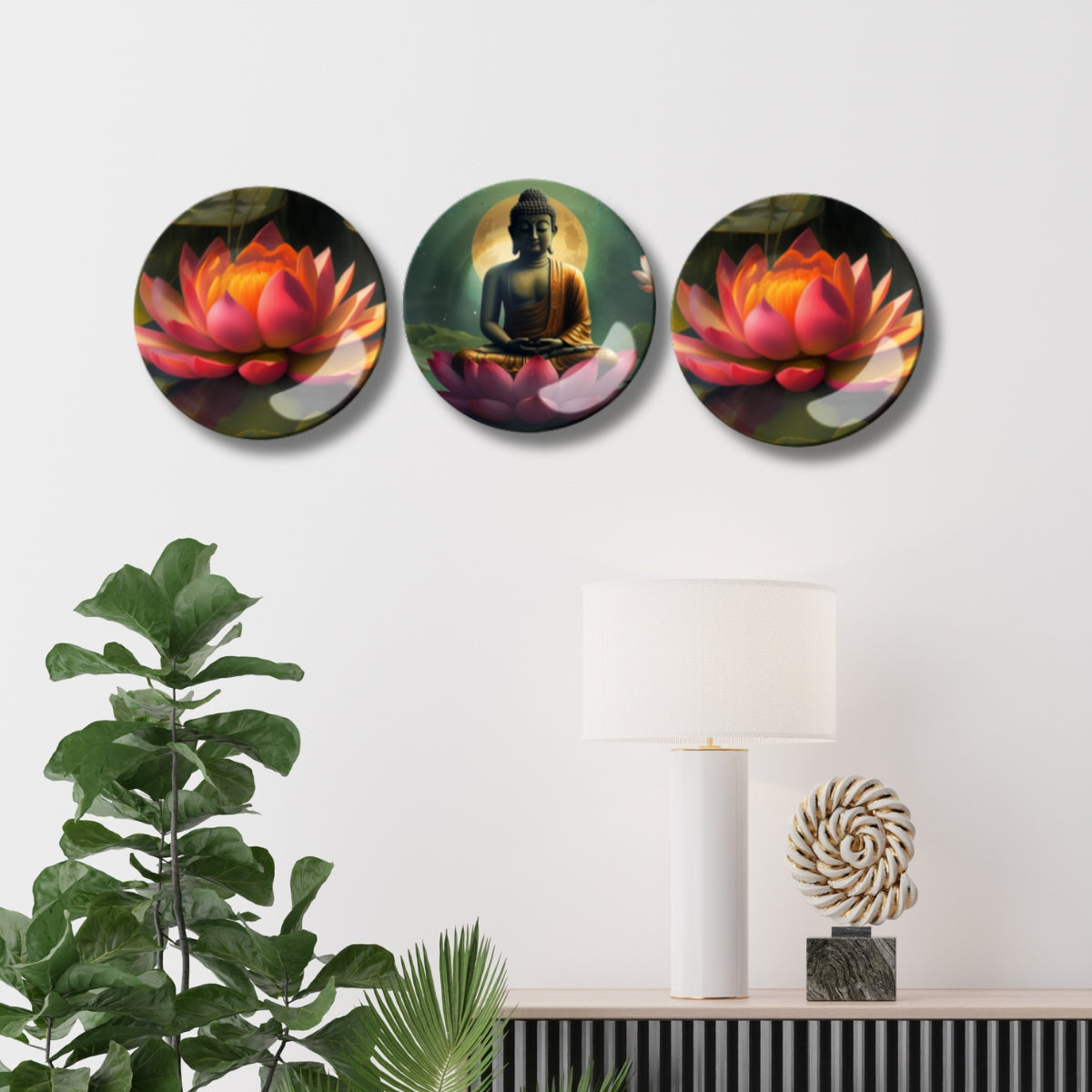 Set of 3 Meditating Buddha and Lotus Home Décor Wall Plates
