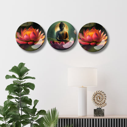 Set of 3 Meditating Buddha and Lotus Home Décor Wall Plates