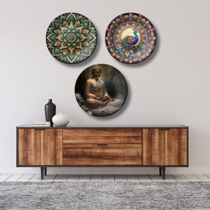 Set of 3 Peacock Whispers Buddha Home Décor Wall Plates