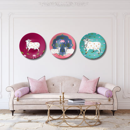 Set of 3 Pichwai Cows Sacred Grace Home Décor Wall Plates
