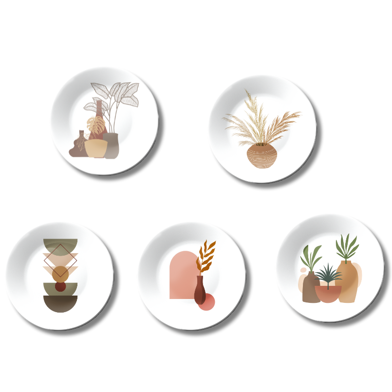 Set of 5 Earthen Aesthetic Boho Decorative Ceramic Wall Plates Home Décor
